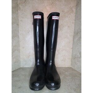 Hunter Original Black Gloss Rain Boots Tall Women Sz 9 Men 8 Waterproof Casual